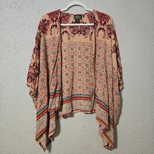 Angie Womens Boho Floral Open Front Kimono Shrug Size XS/S Festival Western 90's